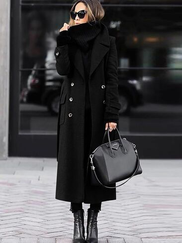 chouyatou Women's Winter Double Breasted Wool Coat Business Casual Long Winter Pea Coat with Belt in Saudi Arabia