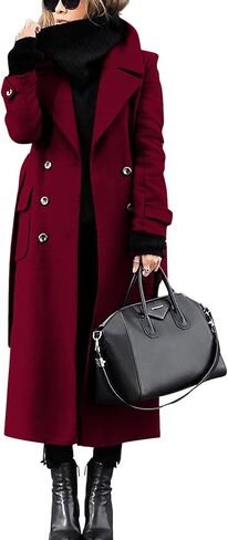 chouyatou Women's Winter Double Breasted Wool Coat Business Casual Long Winter Pea Coat with Belt in Saudi Arabia