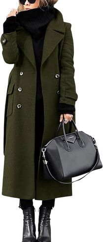 chouyatou Women's Winter Double Breasted Wool Coat Business Casual Long Winter Pea Coat with Belt in Saudi Arabia