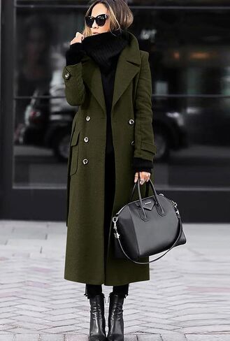 chouyatou Women's Winter Double Breasted Wool Coat Business Casual Long Winter Pea Coat with Belt in Saudi Arabia