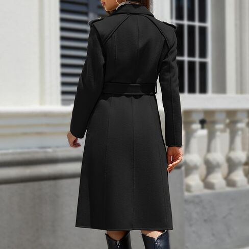 Womens Winter Superior 70% Wool Coat, Notch Lapel Double Breasted Classy Long Wool Blend Wrap Coats with Belt in Kuwait