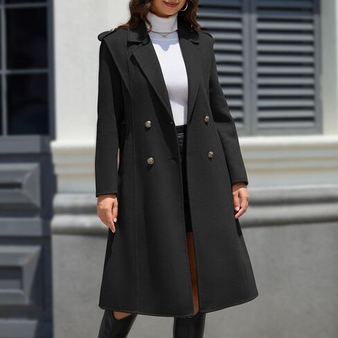 Womens Winter Superior 70% Wool Coat, Notch Lapel Double Breasted Classy Long Wool Blend Wrap Coats with Belt in Kuwait
