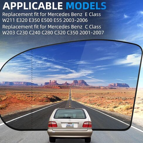 Driver Side Mirror Replacement for Mercedes Benz E Class W211 E320 E350 E500 E55, C Class W203 C230 C240 C280 C320 C350 - Left Side Mirror Glass, Rear View Mirrors Glass with Power Heated in Saudi Arabia