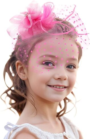 قبعة شاي شاي الفتيات - Mini Pink Derby 2025 Feather Mesh Mesh Factorators مع مقطع شعر ، كنتاكي 1920s في فيكتوريا للسيدات للسيدة فتاة كوكتيل أزياء كنيسة الحزب in Kuwait