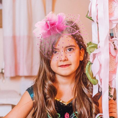 قبعة شاي شاي الفتيات - Mini Pink Derby 2025 Feather Mesh Mesh Factorators مع مقطع شعر ، كنتاكي 1920s في فيكتوريا للسيدات للسيدة فتاة كوكتيل أزياء كنيسة الحزب in Kuwait