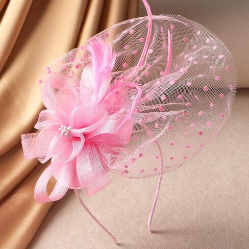 قبعة شاي شاي الفتيات - Mini Pink Derby 2025 Feather Mesh Mesh Factorators مع مقطع شعر ، كنتاكي 1920s في فيكتوريا للسيدات للسيدة فتاة كوكتيل أزياء كنيسة الحزب in Kuwait
