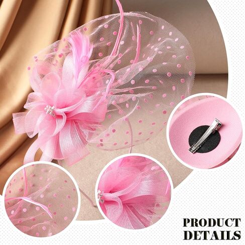 قبعة شاي شاي الفتيات - Mini Pink Derby 2025 Feather Mesh Mesh Factorators مع مقطع شعر ، كنتاكي 1920s في فيكتوريا للسيدات للسيدة فتاة كوكتيل أزياء كنيسة الحزب in Kuwait