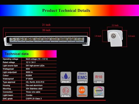 أضواء قارب LED RGBW، أضواء قارب قوية 6.7 بوصة LED مقاومة للماء على سطح السفينة/حوض السفن وأضواء بحرية موزعة، شريط إضاءة LED 12 فولت/24 فولت قطعتان in Kuwait