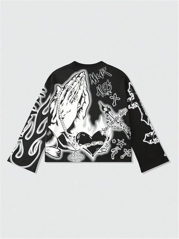 Wdirara Men Graphic Cross Print Long Sweeve Sweetshirts Crew Neck Tops Streetwear in Kuwait
