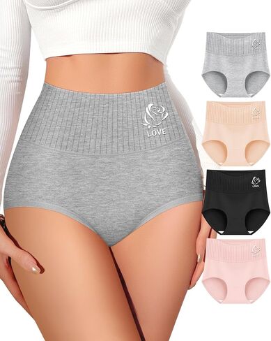 Women's Cotton High Waisted Underwear Tummy Control Panties Full Coverage Soft Postpartum Stretch 4 Pack Briefs in Saudi Arabia