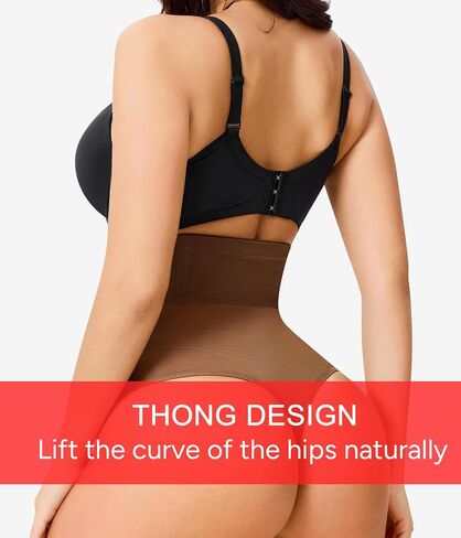 KUMAYES Tummy Control Shapewear Thong for Women - High Waisted Thong Compression Underwear Body Shaper Girdle Panty 2 Pack in Saudi Arabia