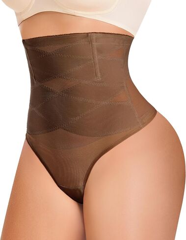 KUMAYES Tummy Control Shapewear Thong for Women - High Waisted Thong Compression Underwear Body Shaper Girdle Panty 2 Pack in Saudi Arabia