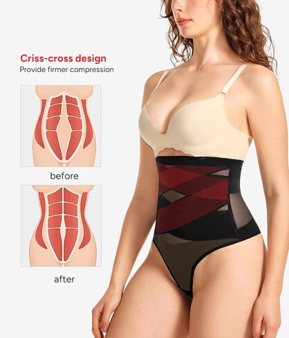 KUMAYES Tummy Control Shapewear Thong for Women - High Waisted Thong Compression Underwear Body Shaper Girdle Panty 2 Pack in Saudi Arabia