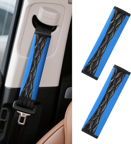 2PCS Car Seat Belt Cover Pad, Soft Leather Seatbelt Covers for Car, Seatbelt Protector for Shoulder & Neck, Universal Seat Belt Shoulder Strap Covers for Kids and Adults (Blue) in Kuwait