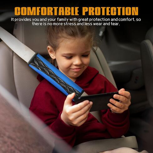 2PCS Car Seat Belt Cover Pad, Soft Leather Seatbelt Covers for Car, Seatbelt Protector for Shoulder & Neck, Universal Seat Belt Shoulder Strap Covers for Kids and Adults (Blue) in Kuwait