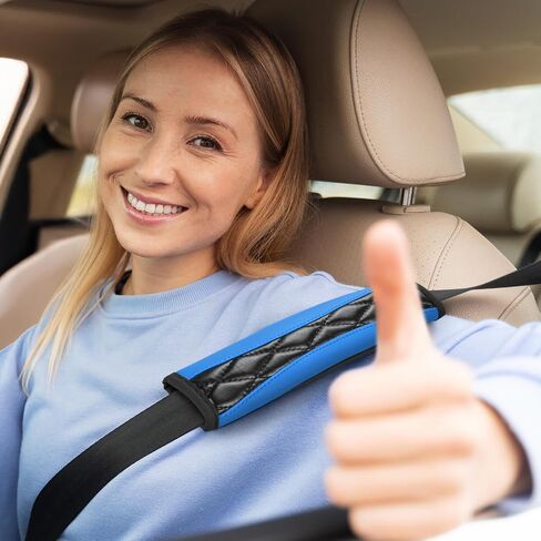 2PCS Car Seat Belt Cover Pad, Soft Leather Seatbelt Covers for Car, Seatbelt Protector for Shoulder & Neck, Universal Seat Belt Shoulder Strap Covers for Kids and Adults (Blue) in Kuwait