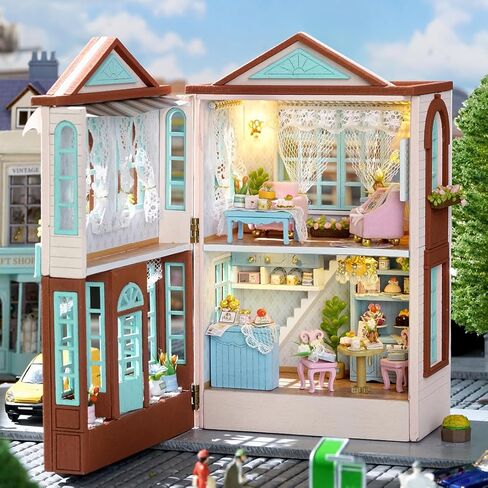 DIY Miniature House Kit, CUTEROOM Wooden Dollhouse Kit Mini House Making Kit with Furnitures, DIY Dollhouse Kit Birthday Gift for Women and Girls (Gift Shop) in Kuwait