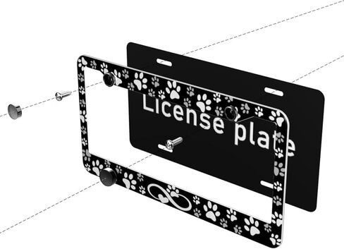 Paw Print License Plate Frame - 2 Pack Black White Dog Paw Design License Plate Covers Aluminum Metal Cute Auto Car Tag Holder with 2 Holes 12.3" x 6.3"in Equipped with Screws for Men Women in Saudi Arabia