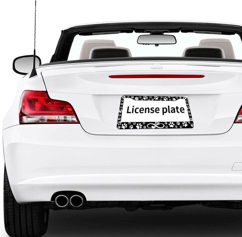 Paw Print License Plate Frame - 2 Pack Black White Dog Paw Design License Plate Covers Aluminum Metal Cute Auto Car Tag Holder with 2 Holes 12.3" x 6.3"in Equipped with Screws for Men Women in Saudi Arabia