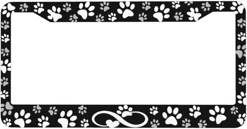 Paw Print License Plate Frame - 2 Pack Black White Dog Paw Design License Plate Covers Aluminum Metal Cute Auto Car Tag Holder with 2 Holes 12.3" x 6.3"in Equipped with Screws for Men Women in Saudi Arabia