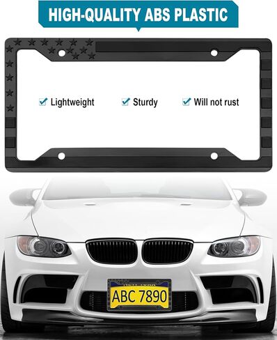 American Flag License Plate Frames- Black Plastic Patriotic Car Tag Holder with Mounting Hardware & Screws Caps，2 Pack 4 Holes for Front Rear in Saudi Arabia