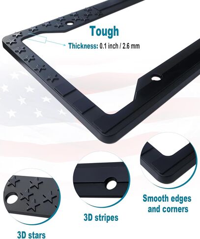 American Flag License Plate Frames- Black Plastic Patriotic Car Tag Holder with Mounting Hardware & Screws Caps，2 Pack 4 Holes for Front Rear in Saudi Arabia
