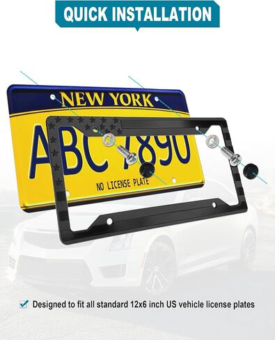 American Flag License Plate Frames- Black Plastic Patriotic Car Tag Holder with Mounting Hardware & Screws Caps，2 Pack 4 Holes for Front Rear in Saudi Arabia
