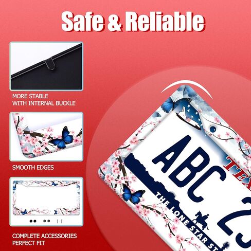Cherry Blossom Butterfly License Plate Frame Funny Flowers License Plate Frames Stainless Steel Accessories Cars Decor with 2 Holes and Screws Fits Standard Us Ca Vehicles Size 12.2 X 6 Inches in Saudi Arabia