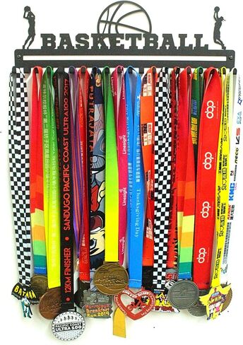 Unique Metal Wall Mount 'Soccer' Sports Medal Hanger, Lanyard Ribbon Display Holder Rack with Hooks, Simple Install, Great Gift for Kids (Boy) - Black in Kuwait