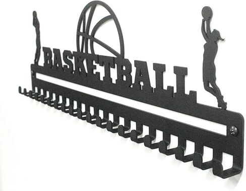 Unique Metal Wall Mount 'Soccer' Sports Medal Hanger, Lanyard Ribbon Display Holder Rack with Hooks, Simple Install, Great Gift for Kids (Boy) - Black in Kuwait