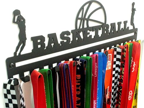 Unique Metal Wall Mount 'Soccer' Sports Medal Hanger, Lanyard Ribbon Display Holder Rack with Hooks, Simple Install, Great Gift for Kids (Boy) - Black in Kuwait