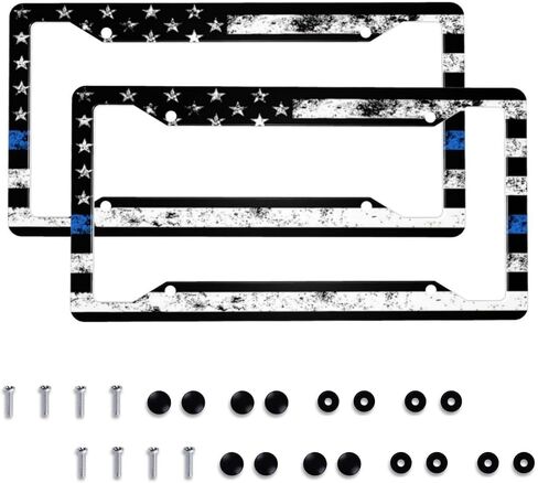Paw Print License Plate Frame - 2 Pack Black White Dog Paw Design License Plate Covers Aluminum Metal Cute Auto Car Tag Holder with 2 Holes 12.3" x 6.3"in Equipped with Screws for Men Women in Saudi Arabia