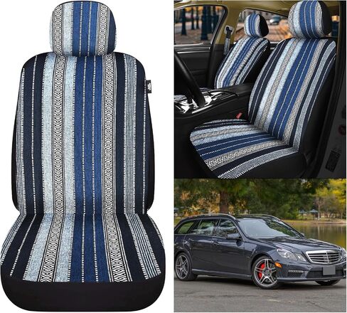 Nilight Car Seat Covers 2PCS Black Stripes Baja Saddle Blanket with Shoulder Pads Breathable Washable Striped Woven Airbag Compatible Universal for Cars SUV Truck Front Seat in Saudi Arabia