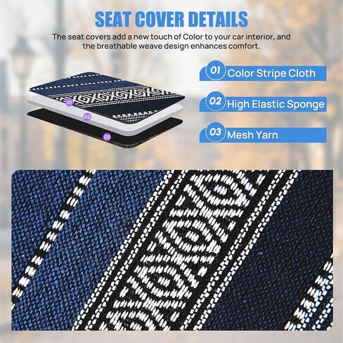 Nilight Car Seat Covers 2PCS Black Stripes Baja Saddle Blanket with Shoulder Pads Breathable Washable Striped Woven Airbag Compatible Universal for Cars SUV Truck Front Seat in Saudi Arabia