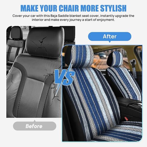 Nilight Car Seat Covers 2PCS Black Stripes Baja Saddle Blanket with Shoulder Pads Breathable Washable Striped Woven Airbag Compatible Universal for Cars SUV Truck Front Seat in Saudi Arabia
