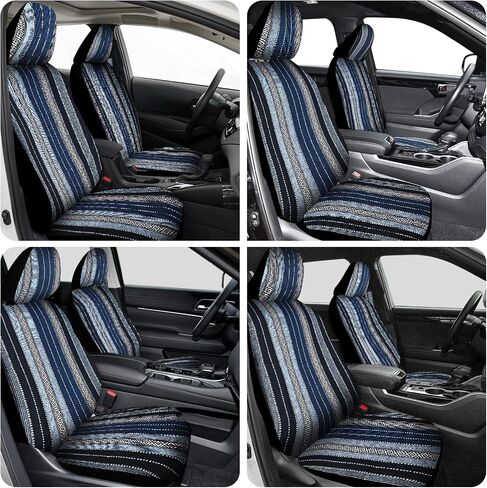 Nilight Car Seat Covers 2PCS Black Stripes Baja Saddle Blanket with Shoulder Pads Breathable Washable Striped Woven Airbag Compatible Universal for Cars SUV Truck Front Seat in Saudi Arabia