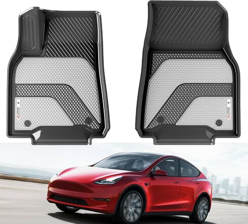 Coverado Floor Mats FrontPair, Cargo Liners Compatible with Tesla Model Y 2024 2023 2022 2021 2020, All Weather TPE Cargo Liner Floor Liners, Trunk Floor Mat BlackGray Two-Tone(2pcs) in Kuwait