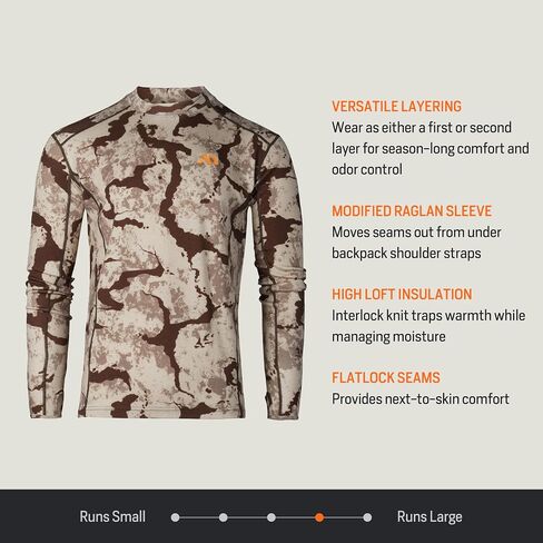 أول قميص طاقم طاقم Lite Lite Lite Long -Sleeve - Merino Wool Midweight Camo Hunting Base ، Johns Johns Long ، Midweight in Kuwait