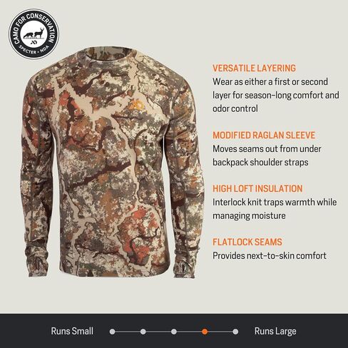 أول قميص طاقم طاقم Lite Lite Lite Long -Sleeve - Merino Wool Midweight Camo Hunting Base ، Johns Johns Long ، Midweight in Kuwait