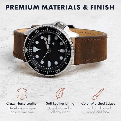 Benchmark Leather Watch Band - Crazy Horse Leather Watch Straps for Men & Women - Stainless-Steel Buckle & Quick Release Spring Bars - Choice of Color - 18mm, 20mm, or 22mm Widths in Kuwait