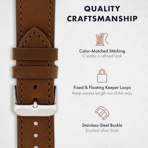Benchmark Leather Watch Band - Crazy Horse Leather Watch Straps for Men & Women - Stainless-Steel Buckle & Quick Release Spring Bars - Choice of Color - 18mm, 20mm, or 22mm Widths in Kuwait
