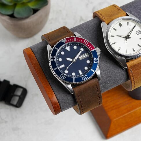 Benchmark Leather Watch Band - Crazy Horse Leather Watch Straps for Men & Women - Stainless-Steel Buckle & Quick Release Spring Bars - Choice of Color - 18mm, 20mm, or 22mm Widths in Kuwait
