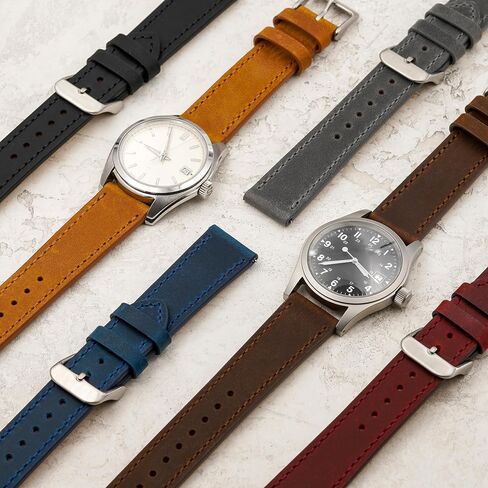 Benchmark Leather Watch Band - Crazy Horse Leather Watch Straps for Men & Women - Stainless-Steel Buckle & Quick Release Spring Bars - Choice of Color - 18mm, 20mm, or 22mm Widths in Kuwait