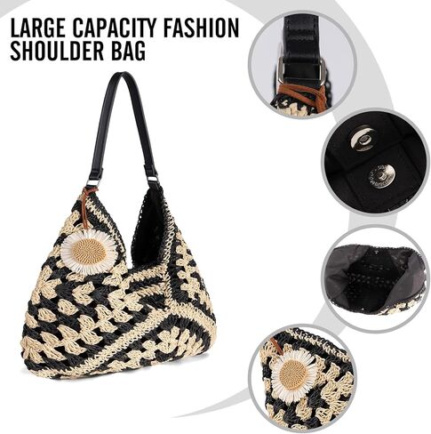Women's Straw Beach Bag: Vintage Hobo Shoulder Tote - 2025 Woven Handmade Summer Bag for Travel & Vacation in Kuwait