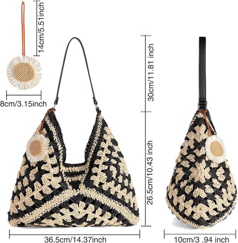 Women's Straw Beach Bag: Vintage Hobo Shoulder Tote - 2025 Woven Handmade Summer Bag for Travel & Vacation in Kuwait