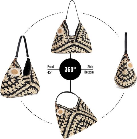Women's Straw Beach Bag: Vintage Hobo Shoulder Tote - 2025 Woven Handmade Summer Bag for Travel & Vacation in Kuwait