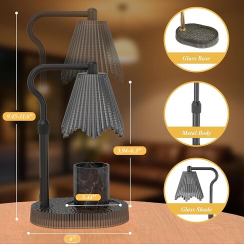 Candle Warmer Lamp with Adjustable Height - Flameless 4-Level Dimmable Wax Warmer, Timer Function & Stylish Design in Multiple Colors（Black） in Saudi Arabia