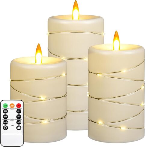 Da by Flameless Candle with Recessed Fairy Lamp, Dynamic Flame Candle Battery Powered with Timer & Remote Control 3-Piece Set in Saudi Arabia