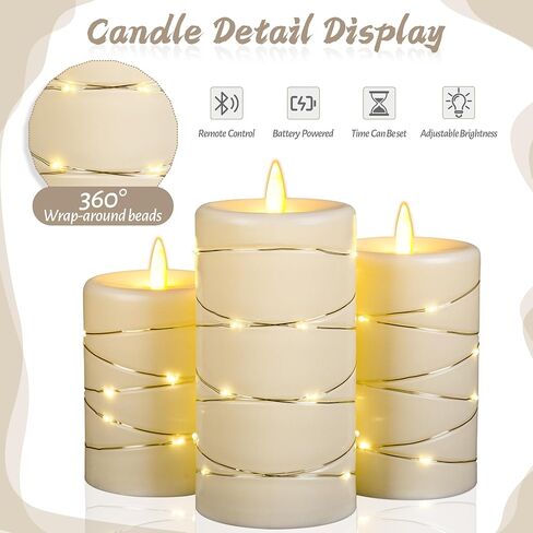 Da by Flameless Candle with Recessed Fairy Lamp, Dynamic Flame Candle Battery Powered with Timer & Remote Control 3-Piece Set in Saudi Arabia