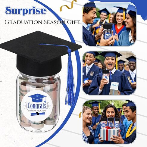 Paderke 6 Set Gifts 2025 - DIY Personalized Name Graduation Mason Jar - مع 8.5 أوقية من الجرار البلاستيكية ، و Cap Grad Cap والملصقات - لوازم زخرفة الحفلات في المدرسة الثانوية (الذهب) in Kuwait